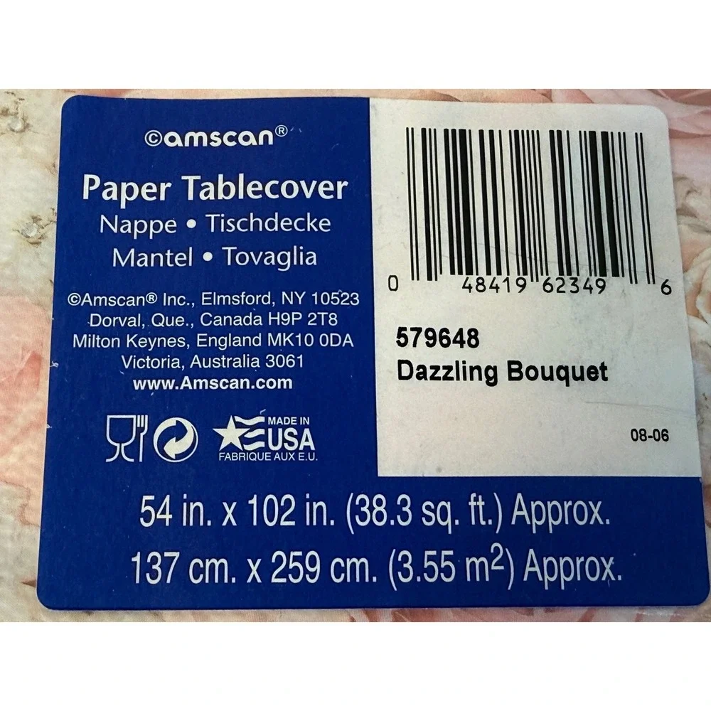Lot of 2 Amscan Paper Tablecover 54x102 Pink Rose Dazzling Bouquet Wedding Event